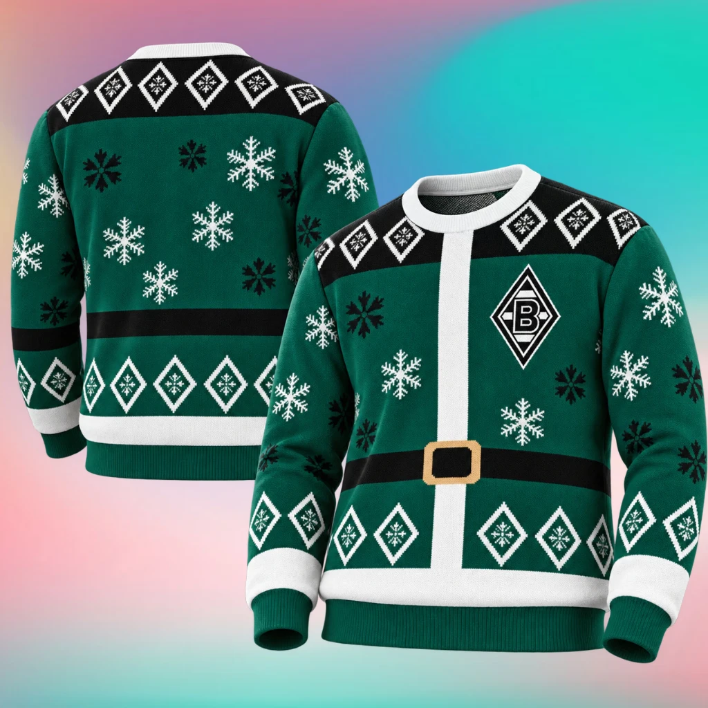 Borussia Monchengladbach Green Santa Belt Christmas Sweater